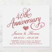 40th Ruby Wedding Anniversary Sparkling Wijnetiket (Enkel label)