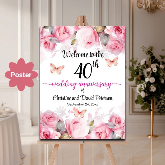 40th Ruby Wedding Jubileum Blush Roos Welkom Poster