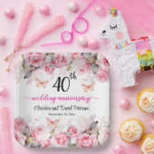 40th Ruby Wedding Jubileum Blush Rozen Papieren Bordje (Feest)