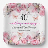 40th Ruby Wedding Jubileum Blush Rozen Papieren Bordje (Voorkant)