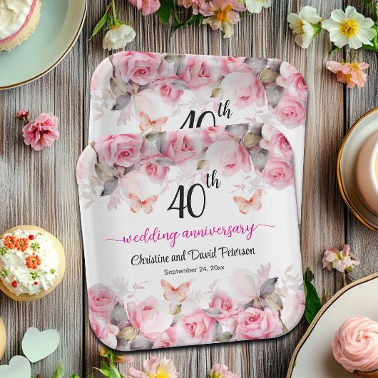 40th Ruby Wedding Jubileum Blush Rozen Papieren Bordje