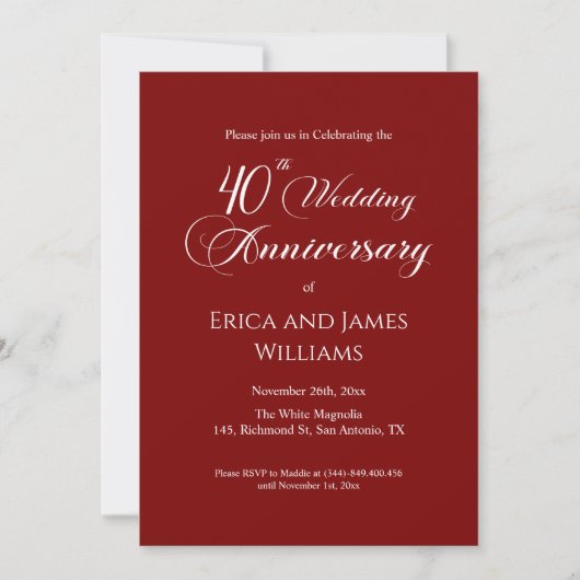 40th Ruby Wedding Jubileum Elegant Script Kaart (Voorkant)