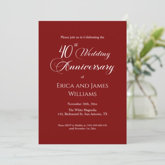 40th Ruby Wedding Jubileum Elegant Script Kaart (Staand voorkant)