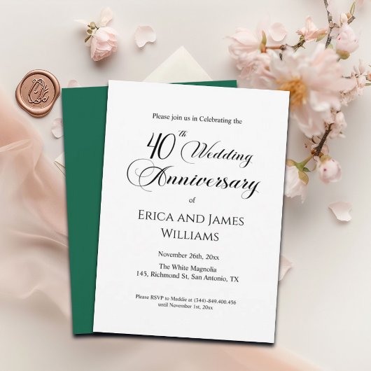 40th Ruby Wedding Jubileum Elegant Script Kaart