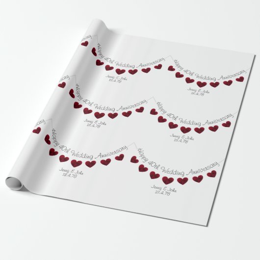 40th Ruby Wedding Jubileum gepersonaliseerd papier (Uitgerold)