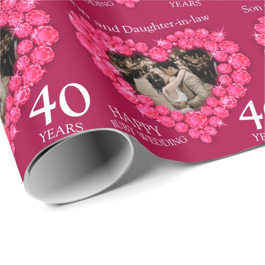 40th Ruby Wedding Jubileum rode harten foto Cadeaupapier (Rol Hoek)