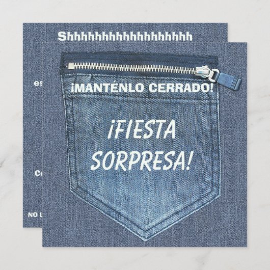 40th SURPRISE Birthday Party Keep It Zipped Denim Kaart (Voorkant / Achterkant)