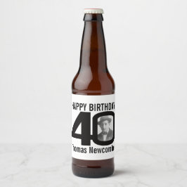 40th Verjaardag aangepaste foto naam label Bier Etiket