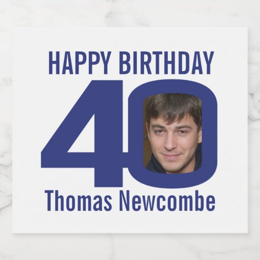 40th Verjaardag aangepaste naam navy blauw wit fot Bier Etiket (Enkel label)