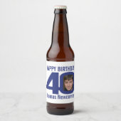 40th Verjaardag aangepaste naam navy blauw wit fot Bier Etiket (Voorkant)