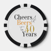 40th Verjaardag Proost Beers Zwart en Wit Feest Poker Chips (Voorkant)