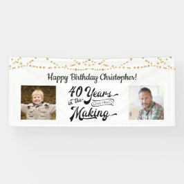 40th Verjaardag Retro Gold String Lights 2 Foto Spandoek