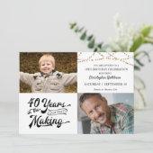 40th Verjaardag String Lights 2 Foto's Typografie Kaart (Staand voorkant)