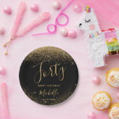 40th Verjaardag Zwart Goud Glitter Sparkle Naam Papieren Bordje (Feest)