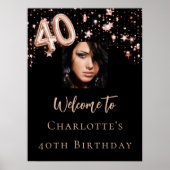 40th Verjaardag zwart roos gouden foto ster welkom Poster (Voorkant)