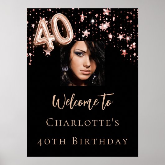 40th Verjaardag zwart roos gouden foto ster welkom Poster (Voorkant)