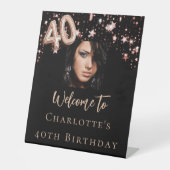 40th Verjaardag zwart roos gouden foto ster welkom Reclamebord Met Voetstuk (Voorkant)