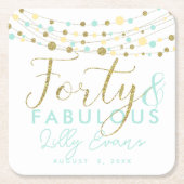 40th verjaardagsgoud en blauwgroen aangepaste onde kartonnen onderzetters (Voorkant)