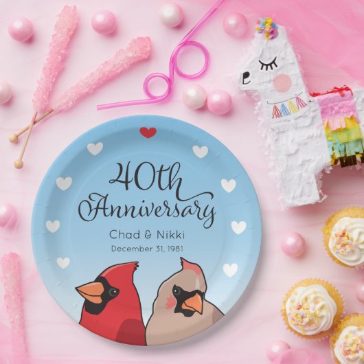 40th Wedding Anniversary, Cardinal Pair Papieren Bordje (Feest)