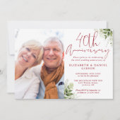 40th Wedding Anniversary Floral Greenery Photo Kaart (Voorkant)