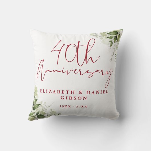 40th Wedding Anniversary Greenery Floral Kussen (Achterkant)