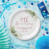 40th Wedding Anniversary Greenery Floral Papieren Bordje (Feest)