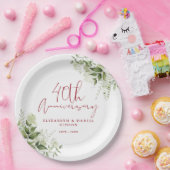 40th Wedding Anniversary Greenery Floral Papieren Bordje (Feest)