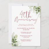40th Wedding Anniversary Greenery Floral Photo Kaart (Voorkant)