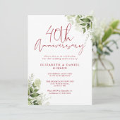 40th Wedding Anniversary Greenery Floral Photo Kaart (Staand voorkant)