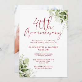 40th Wedding Anniversary Greenery Floral Photo Kaart