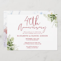 40th Wedding Anniversary Greenery Floral Photo