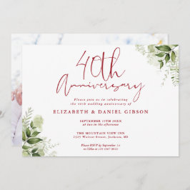 40th Wedding Anniversary Greenery Floral Photo Kaart