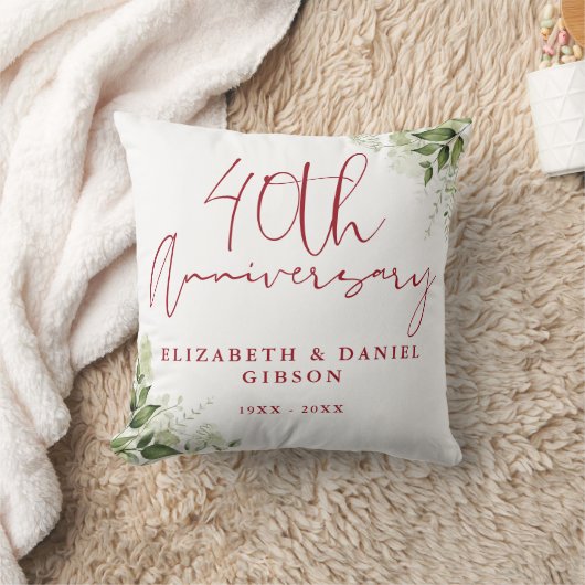 40th Wedding Anniversary Greenery Floral Photo Kussen (Deken)