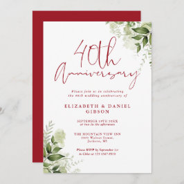 40th Wedding Anniversary Greenery Ruby Script Kaart