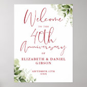 40th Wedding Anniversary Greenery Welcome Sign Poster (Voorkant)