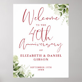 40th Wedding Anniversary Greenery Welcome Sign Poster