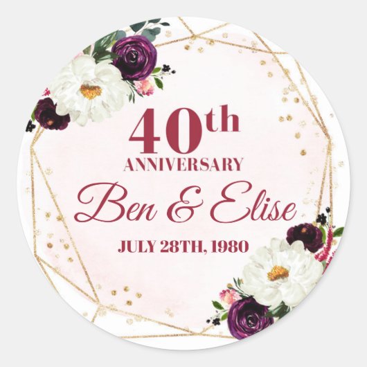 40th Wedding Jubileum Custom Ruby Jubileum Ronde Sticker (Voorkant)