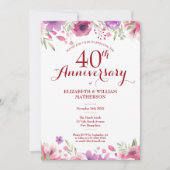 40th Wedding Jubileum Foto Waterverf Rozen Kaart (Voorkant)