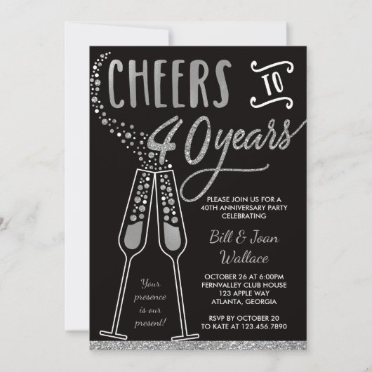 40th Wedding Jubileum Invitation, Faux Glitter Kaart (Voorkant)