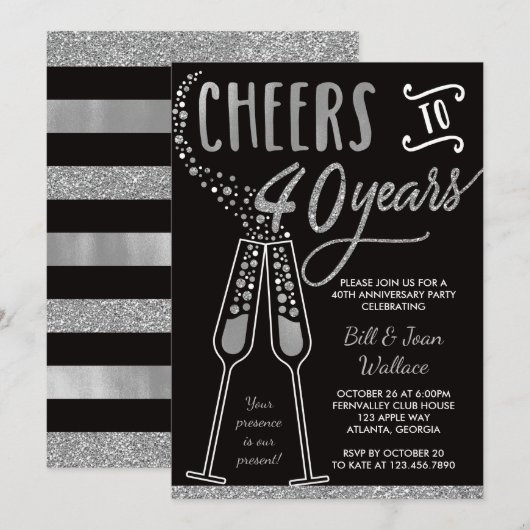 40th Wedding Jubileum Invitation, Faux Glitter Kaart (Voorkant / Achterkant)