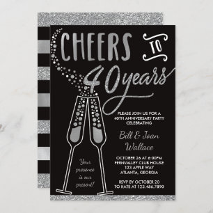 40th Wedding Jubileum Invitation, Faux Glitter Kaart