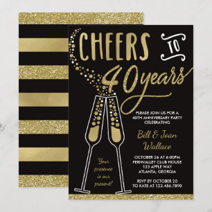 40th Wedding Jubileum Invitation, Faux Glitter Kaart