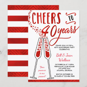 40th Wedding Jubileum Invitation, Faux Glitter Kaart