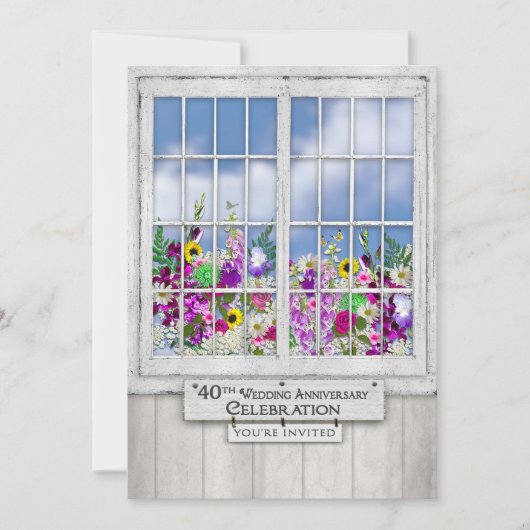 40th Wedding Jubileum INVITATION, Rustic Window Kaart (Voorkant)