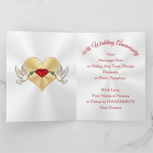 40th Wedding Jubileum Kaarten voor vrouw, pas aan (Binnen)