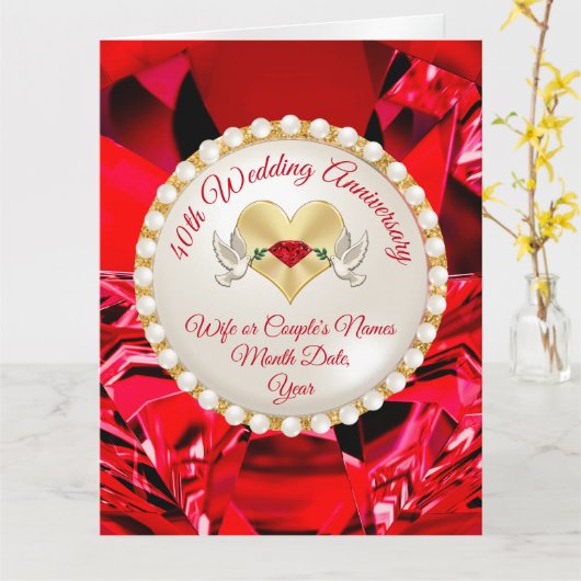 40th Wedding Jubileum Kaarten voor vrouw, pas aan (Gele Bloem)