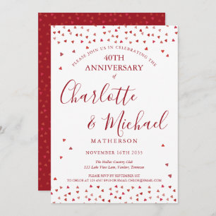 40th Wedding Jubileum Ruby Hearts Script Kaart