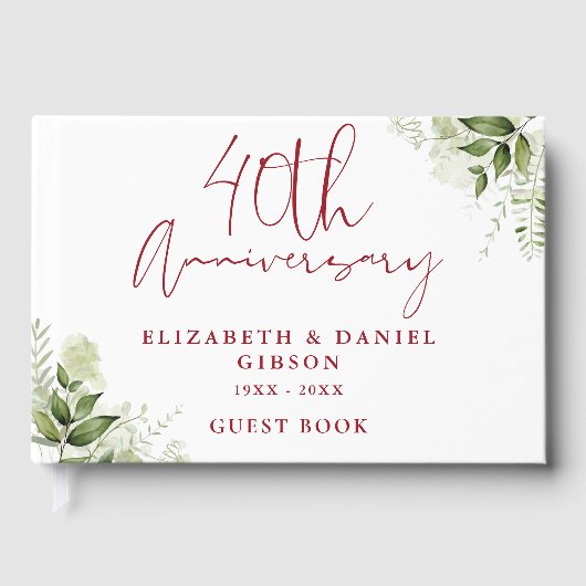 40th Wedding Ruby Anniversary Floral Greenery Gastenboek (Voorkant)