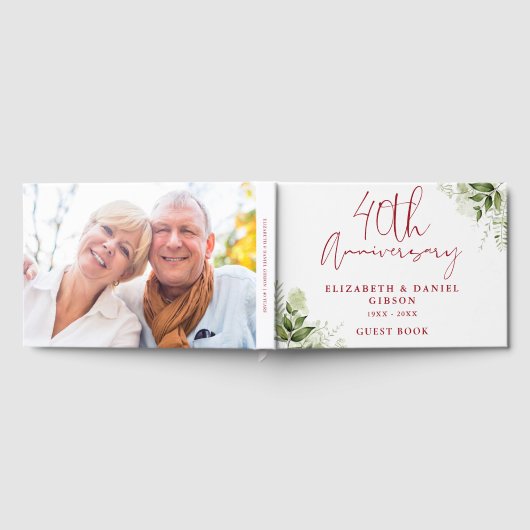 40th Wedding Ruby Anniversary Greenery Photo Gastenboek (Volledig)