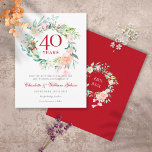 40th Wedding Ruby Jubileum Save the Date Floral Aankondigingskaart<br><div class="desc">Met een delicate waterverf florale groenery garland kan deze botanische 40e trouwdag met een tand worden gepersonaliseerd met je speciale informatie over de feestdag. Op de achterzijde staat een matchende bloemkool die je jubileumdata in elegante witte tekst op een rode achtergrond ziet. Ontworpen door: Thisnotme©</div>